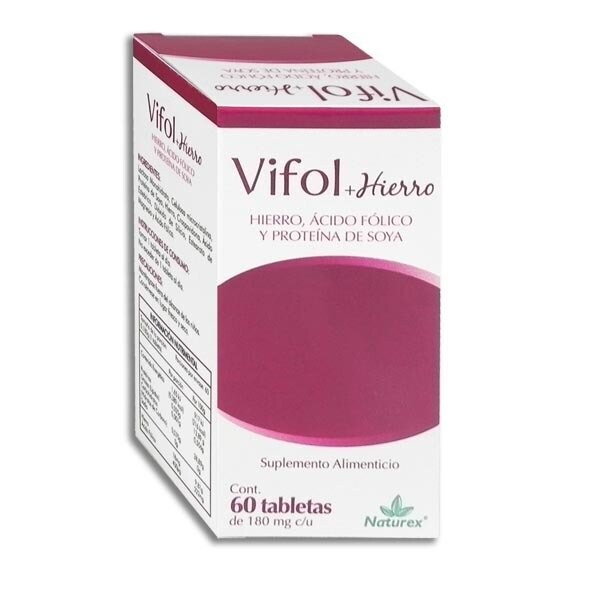 Vifol + Hierro Ácido Fólico/Proteína Soya Suplemento Alimenticio 60 Tabletas Genérico Naturex 