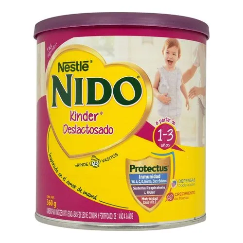 Alimento Niños Nido Kinder Deslactosado 1-3 Años 360 G 