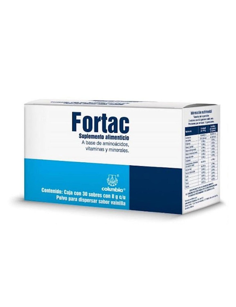 Fortac Suplemento Alimenticio Vainilla Polvo 8 G 30 Sobres 