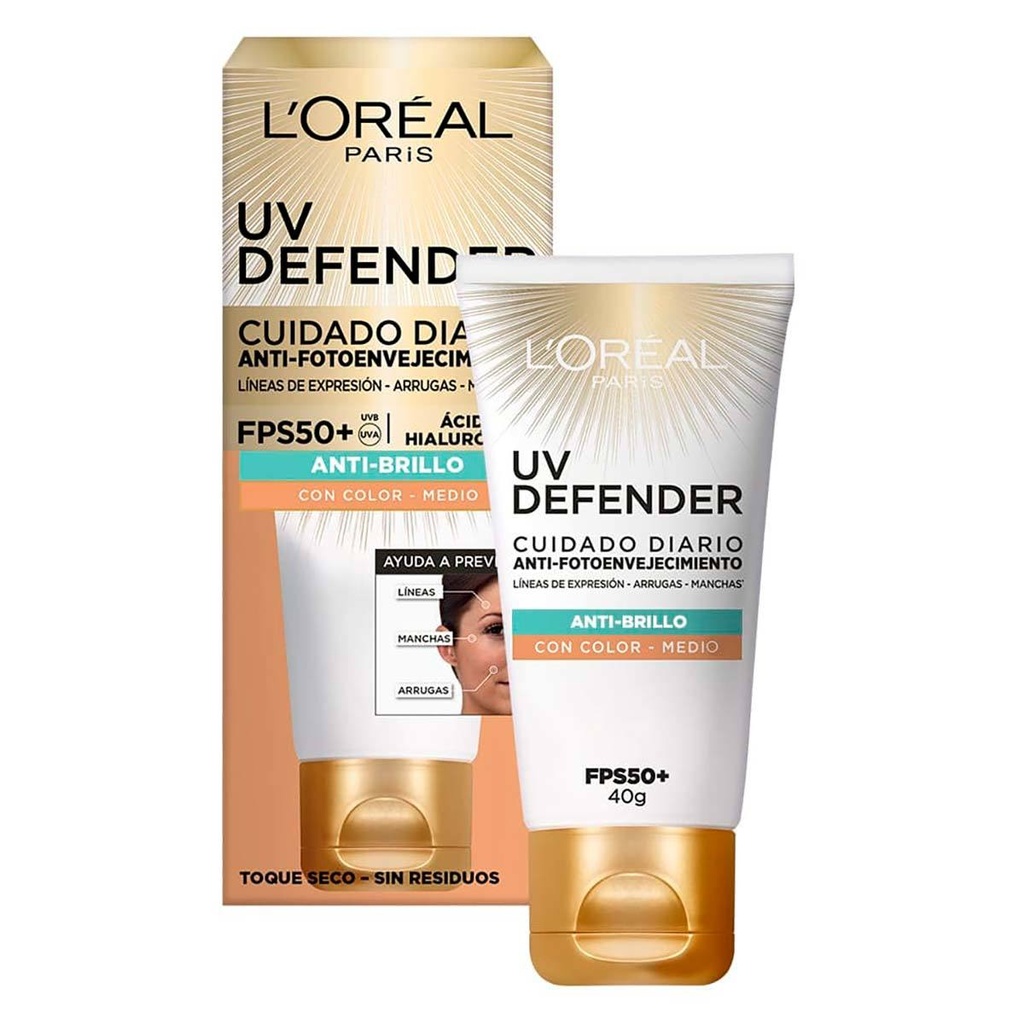 [7899706181853] Crema Facial L'Oréal Paris UV Defender Anti-Brillo Color Medio 40 G 