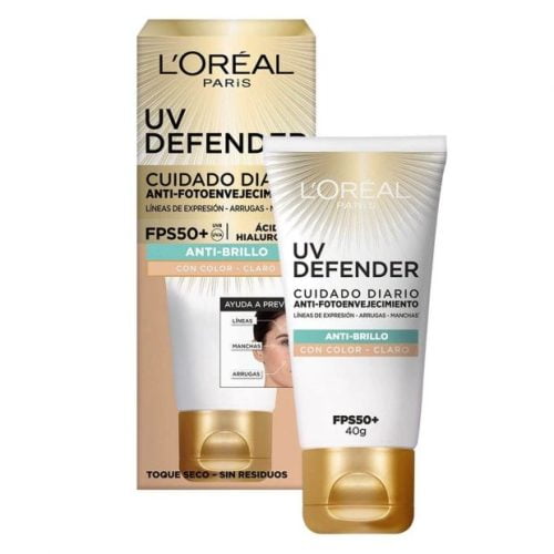 Crema Facial L'Oréal Paris UV Defender Color Claro Anti-Fotoenvejecimiento FPS50+ 40 G 