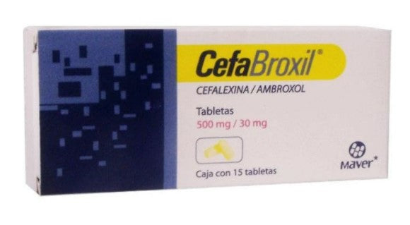 [7502009741500] Cefabroxil Cefalexina/Ambroxol 500/30 Mg 15 Tabletas Genérico Maver 