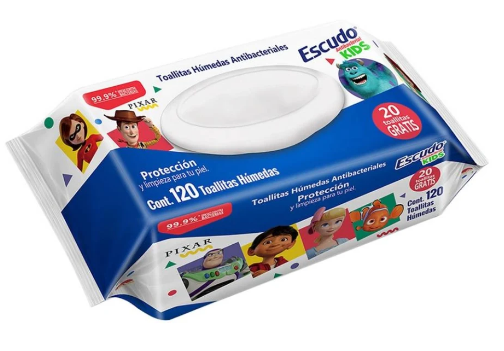 Toallitas Húmedas Escudo Antibacteriales Kids 120 Piezas 