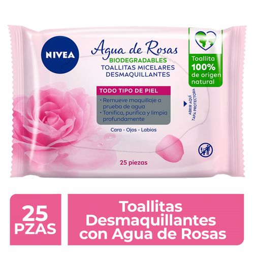 Toallitas Nivea Facial Desmaquillante Agua de Rosas 25 Piezas 