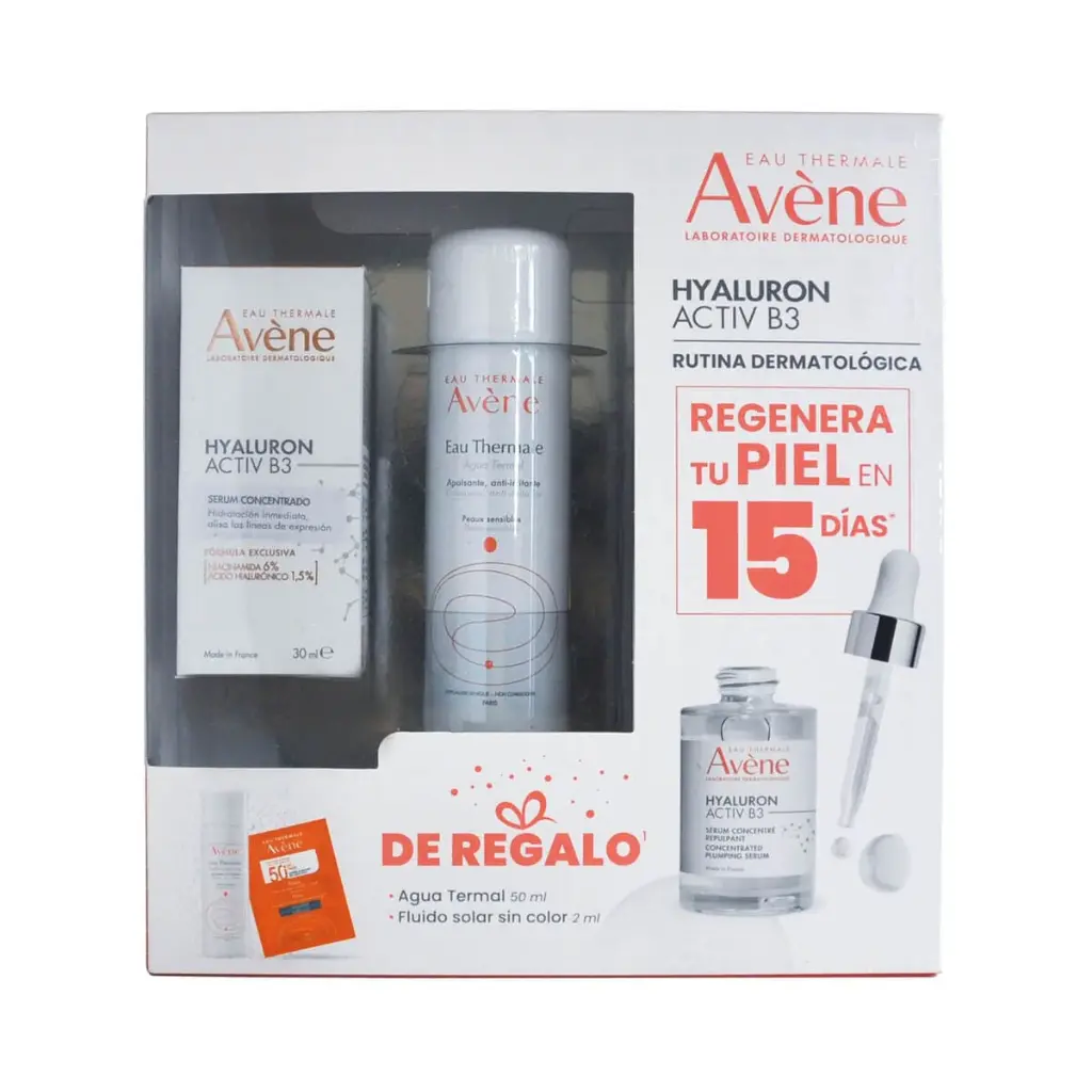 Kit Avène Serum Hialurónico + Agua Termal + Protector Solar 