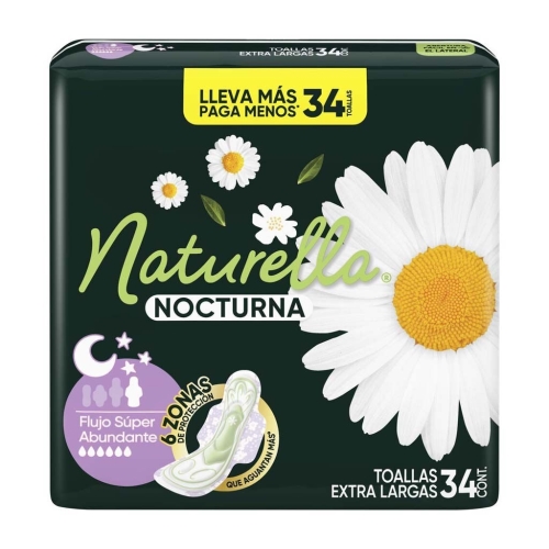 Toallas Sanitarias Nocturna Con Alas Naturella Extra-Largas 34 piezas 