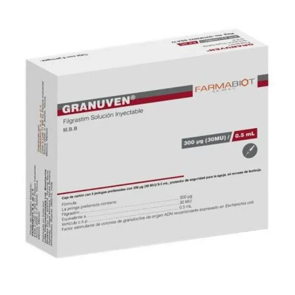 Granuven (Filgrastim) 30 Mu / 0.5 Ml Caja De Cartón Con 1 Jeringa Prellenada Con 0.5 Ml