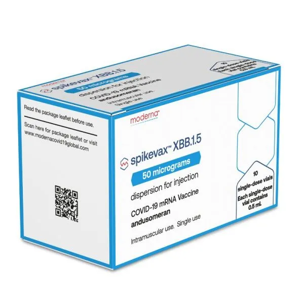 Spikevax Xbb.1.5 (0.5 Ml) Monodosis (Vacuna De Arnm Contra Covid-19 Andusomeran) 10 Mcg / Ml Caja Con 10 Frascos Ámpula Monodosis Con 0.5 Ml