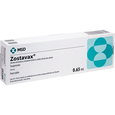 Zostavax (Vacuna Antivaricela Atenuada Contra El Hérpes Zóster) 0.65 Ml Caja Con 1 Frasco Ámpula Con Liofilizado Con Una Dosis De 0.65 Ml Y Jeringa Prellenada Con Diluyente