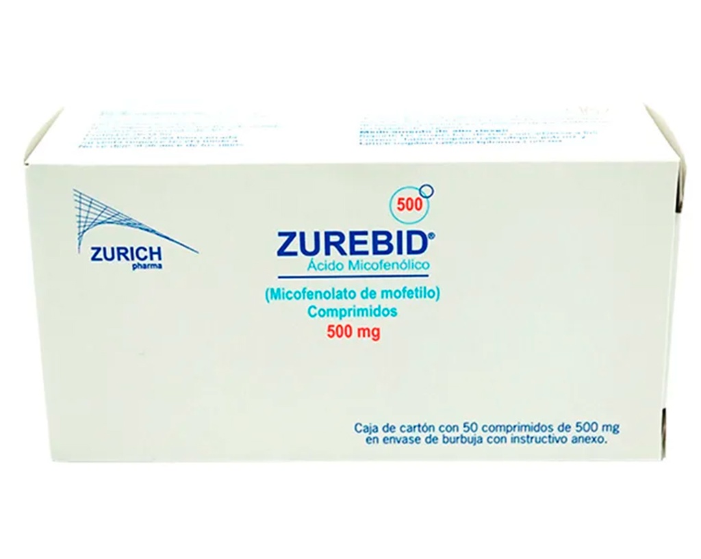 Zurebid (Ácido Micofenolico) 500 Mg Caja Con 50 Comprimidos De 500 Mg