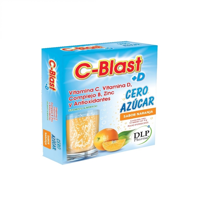 Suplemento Alimenticio Efervescente C-Blast Cero Azúcar Vitamina C + D Complejo B Zinc Y Antioxidantes Sabor Naranja 10 Sobres