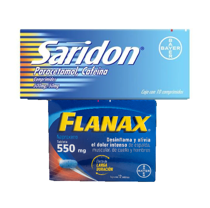 2Pack Flanax 550 Mg 12 Tabletas + Saridon 500 Mg 10 Tabletas 