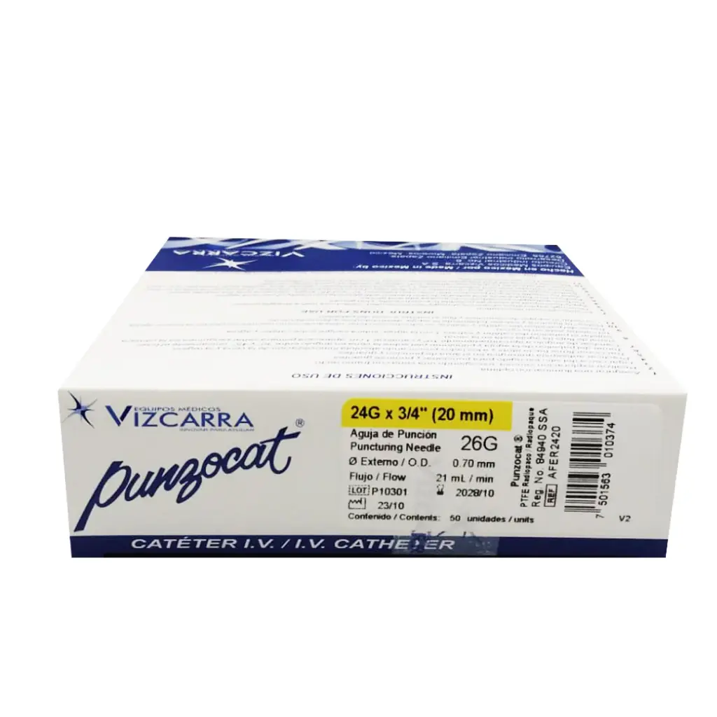 [7501563010374] Cateter Punzocat N°24 Amarillo Caja C 50 C210-282