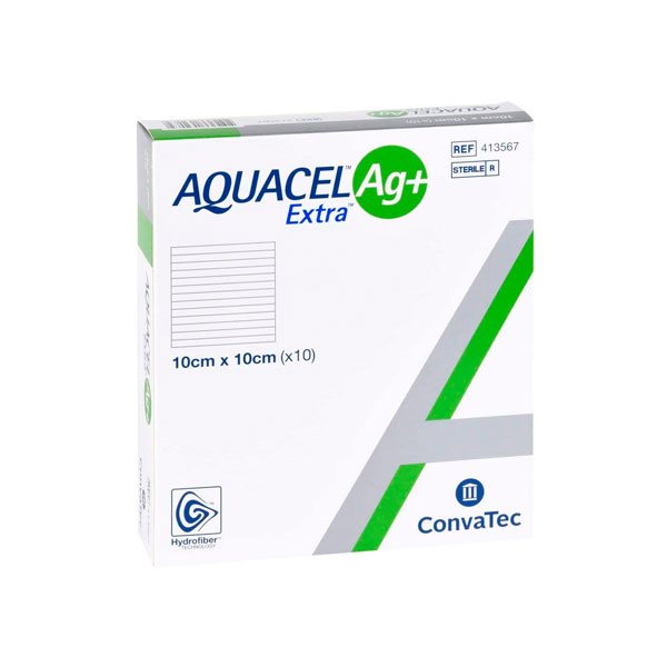 Aquacel Ag Extra Apósito Con Hidrofibra De Plata De 10X10Cm Para Heridas