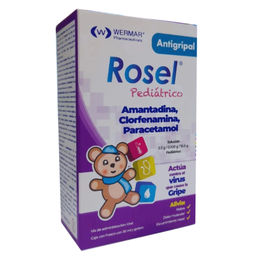 Antigripal Rosel Gotas Pediátricas Amantadina 2.5 G/Clorfenamina 0.100 G/ Paracetamol 15.0 G Frasco Con 30ml Y Gotero 