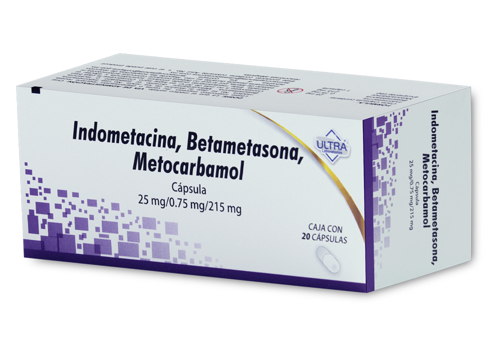 Indometacina/Betametasona/Metocarbamol 25/.75/215 20 Cápsulas