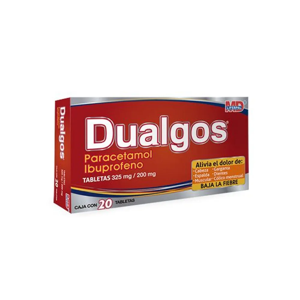 [7501836009661] Dualgos Paracetamol/Ibuprofeno 325/200 Mg 20 Tabletas Genérico Liferpal Md