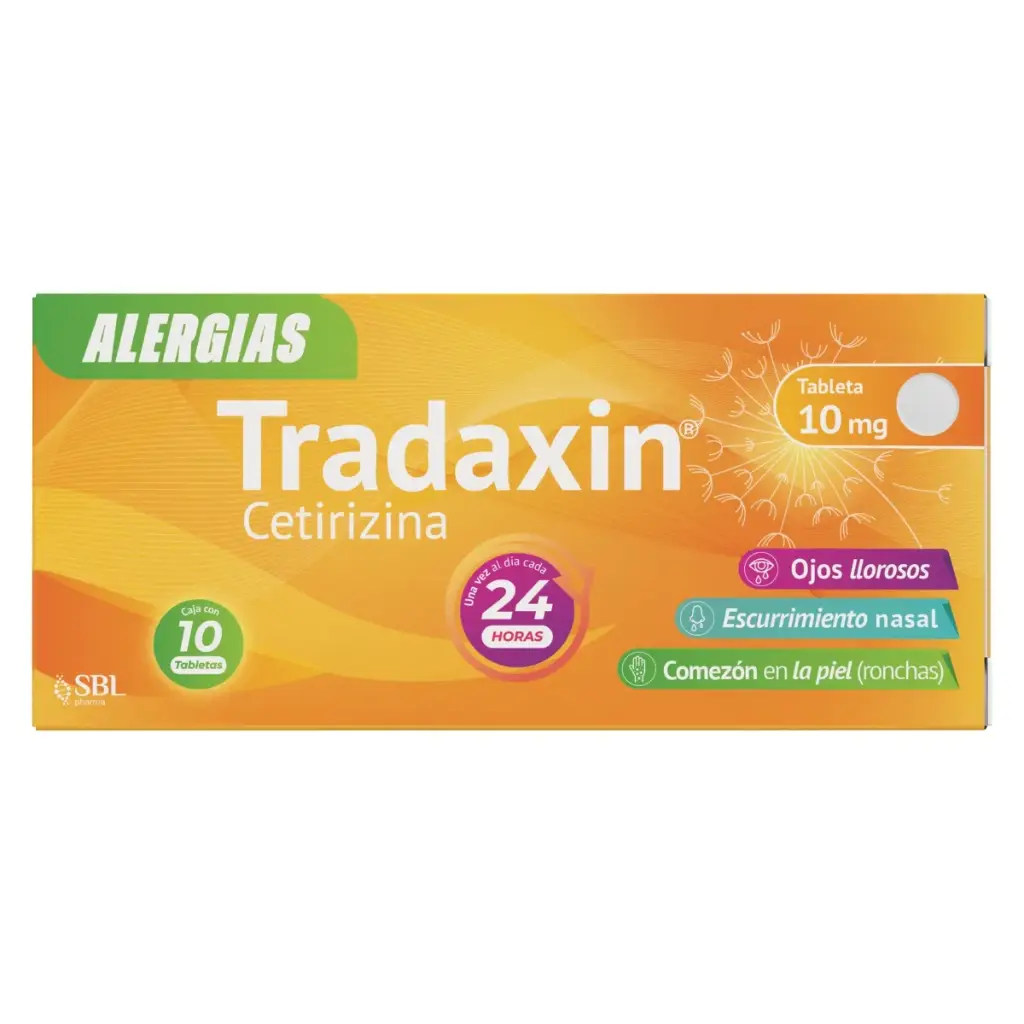 Tradaxin Cetirizina SBL Pharma caja con 10 tabletas de 10mg