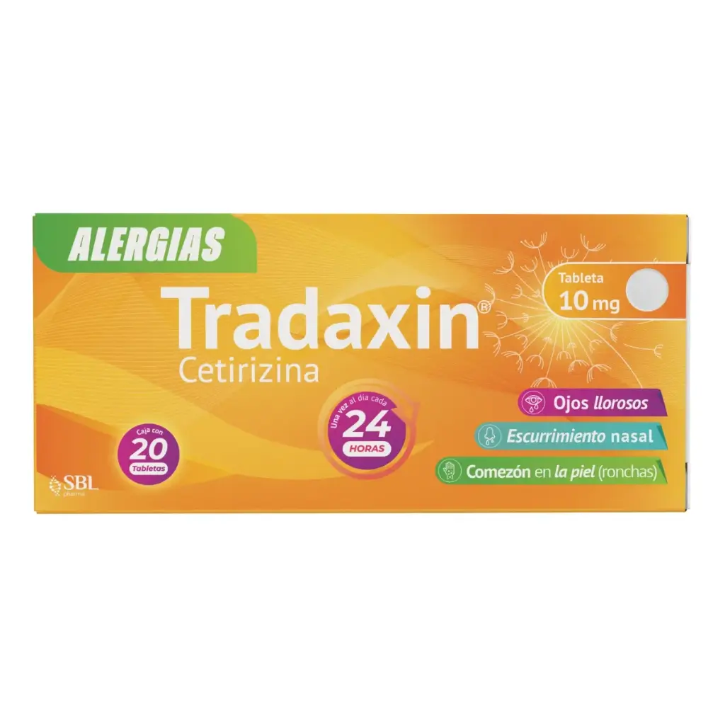 Tradaxin Cetirizina SBL Pharma caja con 20 tabletas de 10mg
