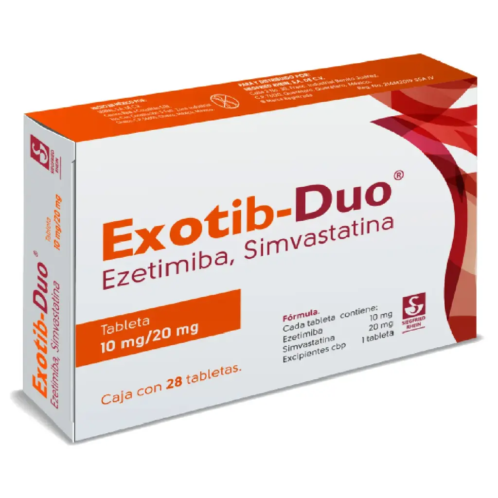 Exotib Duo caja con 28 tabletas de 10 mg / 20 mg 