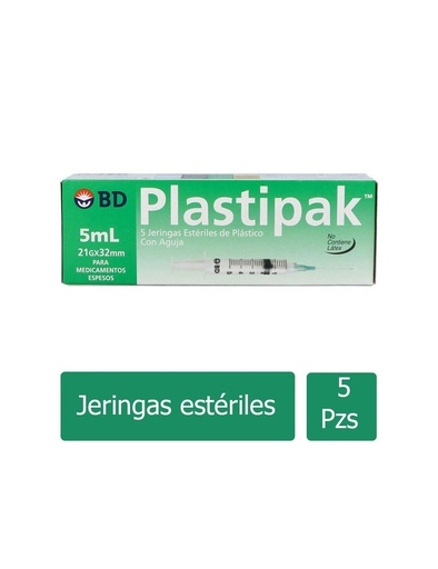 [7501073086173] Jeringa Desechable BD 5 Ml 21 G X 32 Mm 5 Piezas