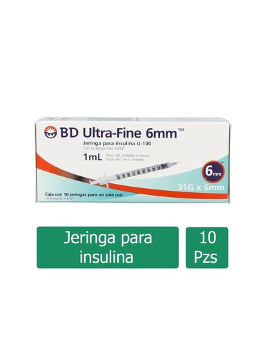 [382903249152] Jeringa Desechable BD Ultra-Fine Inyección 1 Ml 31 G X 6 Mm 10 Piezas
