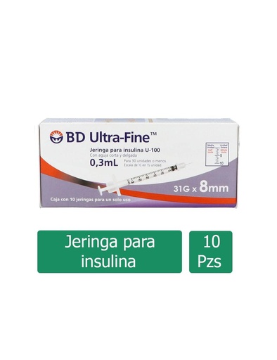 [382903267781] Jeringa Desechable BD Fine 0.3 Ml 31X8 Mm 10 Piezas
