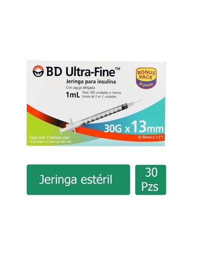 [382903267828] Jeringa Desechable Ultra-Fine Insulina 1 Ml 30GX13 Mm 30 Piezas