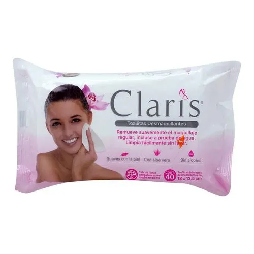 [7502221012303] Toallas Húmedas Claris Desmaquillantes Aloe 40 Piezas 