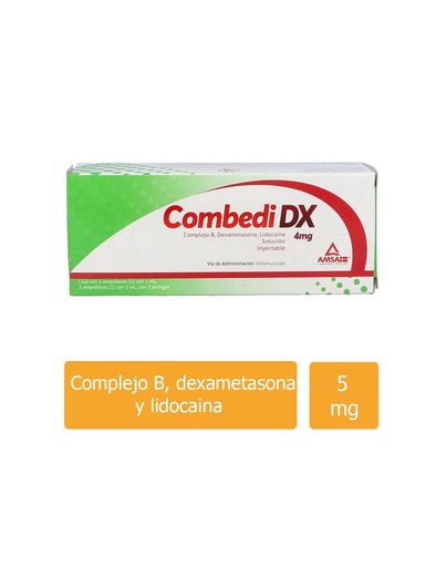 [7501349029613] Complejo B/Dexametasona/Lidocaína 4 Mg Solución Inyectable 3 Ampolletas Genérico Amsa 