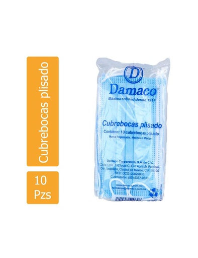 [7501507520648] Cubrebocas Damaco Plisado 10 Piezas 