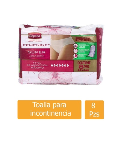 [7501943474734] Toallas Sanitarias Depend Femenine Súper 8 Piezas 