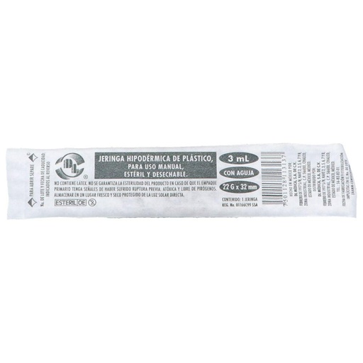 [7501128113137] Jeringa Desechable Dl 3 Ml 22 G X 32 Mm 