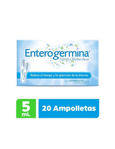 [7501328980119] Enterogermina Probioticos. Suspensión De Bacillus Clausii 2 Billones Ufc 20 Ampolletas De 5 Ml C/U 