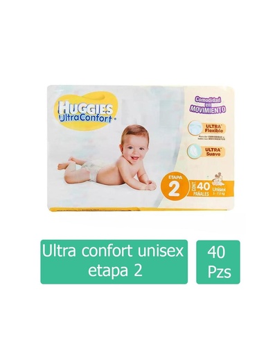 [7501943433090] Huggies Ultraconfort Unisex Pañales Etapa 2 Con 40 Piezas