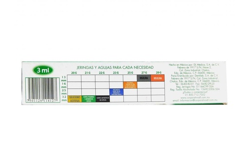 [7501128114127] Jeringa Desechable Dl 3 Ml 21 G X 32 Mm 5 Piezas 