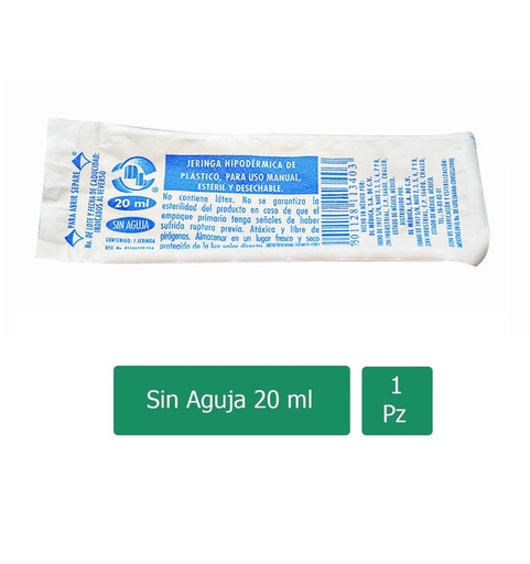 [7501128113403] Jeringa Desechable Dl 20 Ml Sin Aguja 