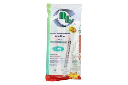 [7501128119474] Jeringas Desechables 1 Ml 30G X13Mm Con 5 Piezas Para Insulina