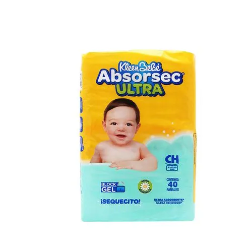 [7501943433359] Pañal Kleen Bebé Absorsec Ultra Chico 40 Piezas 