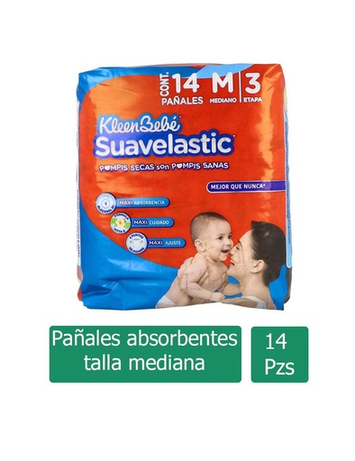 [7501017376971] Pañal Kleen Bebé Suavelastic Mediano Etapa 3 14 Piezas 