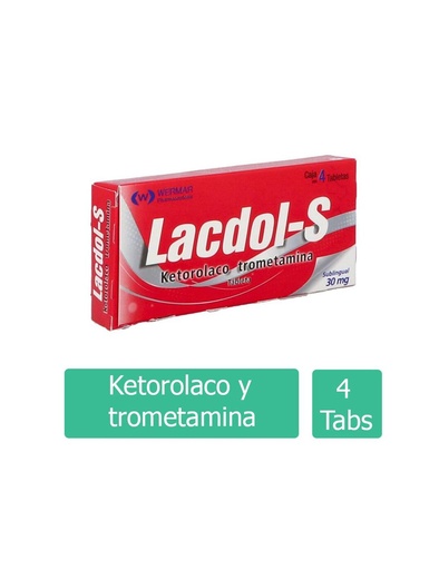 [7502240450049] Lac Dol Ketorolaco/Trometamina 30 Mg 4 Tabletas Sublingual Genérico Wermarphar 