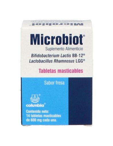 [7506400900221] Microbiot Suplemento Alimenticio Fresa 14 Tabletas Masticables 