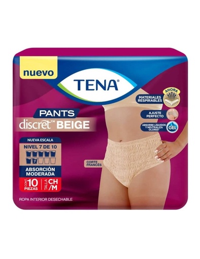 [7501019052392] Ropa interior desechable TENA Pants Discret BeigeTalla:M 10 piezas 