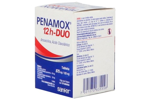 [7501070635558] Penamox 12 H Dúo 875 Mg 10 Tabletas 