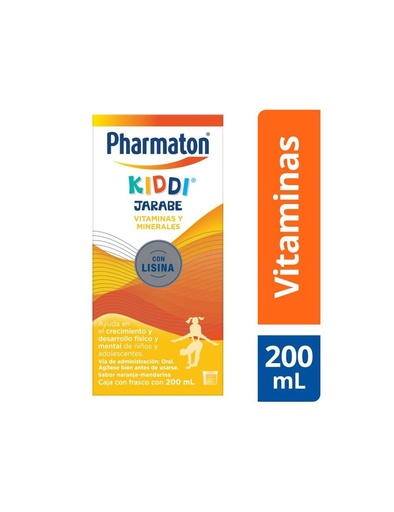 [7501165011724] Pharmaton Kiddi Multivitamínico Para Niños Jarabe 200 Ml, Sabor Naranja-Mandarina. 