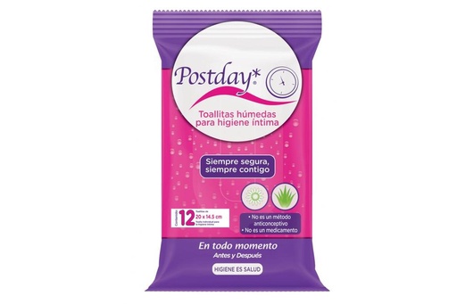 [7501249601926] Toallas Húmedas Intima Postdays Bolsa 12 Piezas 