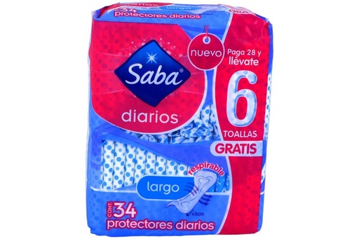 [7501019068911] Protectores Saba Diarios Delicate Largos 28 piezas 