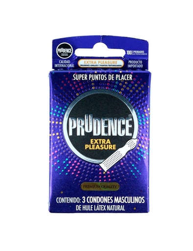 [7502214985386] Prudence Extra Pleasure Caja Con 3 Condones Masculinos De Hule Látex Natural