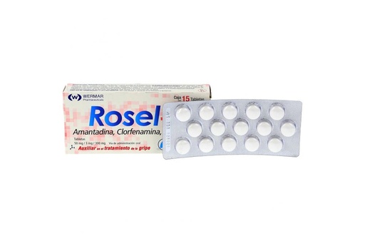 [7503003738879] Rosel-T Amantadina/Clorfenamina/Paracetamol 50/3/300 Mg 15 Tabletas Genérico Wermarphar 