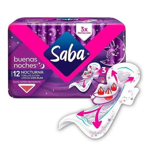 [7501019006654] Toallas Femeninas Saba Buenas Noches con Alas 12 piezas 